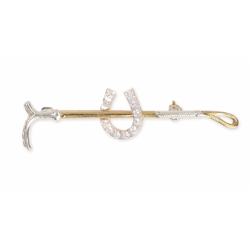 Shires Gold Crop with Small Diamante Horse Shoe Stock Pin